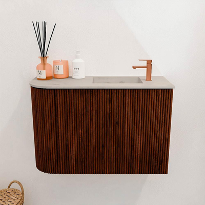 Mondiaz JOYA-DLUX 61.6cm toiletmeubel - ronding links kleur Ruby - Wastafel FAYE positie Rechts 1 kraangat kleur Opalo.