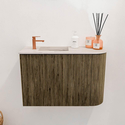 Mondiaz JOYA-DLUX 61.6cm toiletmeubel - ronding rechts kleur Dusk - Wastafel FAYE positie Links 1 kraangat kleur Nata.