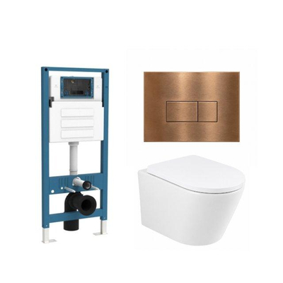 QeramiQ Dely Ensemble WC - réservoir encastré Qeramiq Flush - abattant 35mm - plaque de commande en cuivre métal - boutons rectangulaires - blanc mat