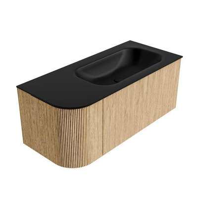 MONDIAZ KURVE 105cm Meuble salle de bain avec module 25 G - couleur Oak - 1 tiroir - 1 porte - vasque BIG SMALL droite - sans trous de robinet - Urban