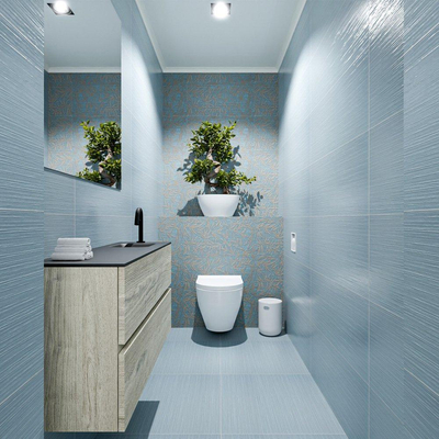 MONDIAZ ADA Toiletmeubel - 100x30x50cm - 1 kraangat - 2 lades - light brown grey mat - wasbak rechts - Solid surface - Zwart