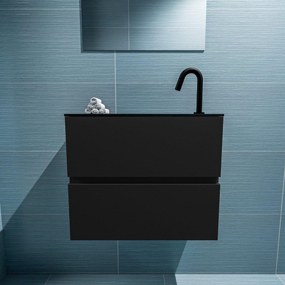 Mondiaz ADA Meuble lave-mains 60x30x50cm avec 1 trou pour robinet 2 tiroirs Urban mat Lavabo Lex Droite Solid Surface Noir