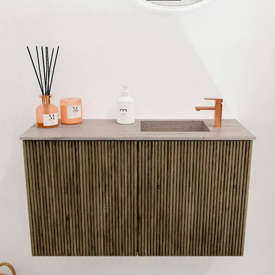 Mondiaz JOYA-DLUX 70cm toiletmeubel - kleur Dusk - Wastafel FAYE positie Rechts 1 kraangat kleur Saba.