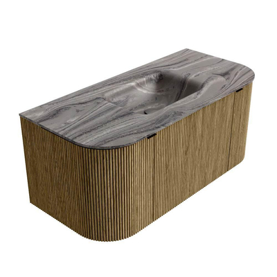 MONDIAZ KURVE-DLUX Meuble de salle de bains 100cm arrondi Gauche + Droite couleur Dusk avec 1 tiroir et 2 portes. Lavabo GRUNNE Central sans trou de robinet Sombra.