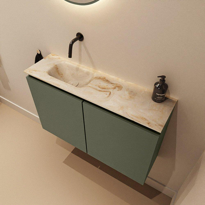 MONDIAZ TURE-DLUX Meuble de toilettes 80 cm Army. EDEN vasque Frappe position gauche. Sans trou de robinet.