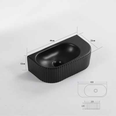 QeramiQ Blend Lavabo pour WC - 40x22x12cm - Strié - semi-circulaire - sans trou de robinet - Céramique - Noir mat
