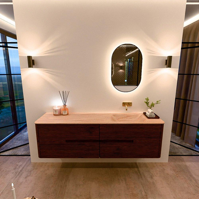 Mondiaz CIRO-DLUX Ensemble de meubles de salle de bains - 170x45x50cm - Plan vasque Solid surface Saba - 1 vasque à droite - sans trous de robinetterie - 4 tiroirs - Ruby