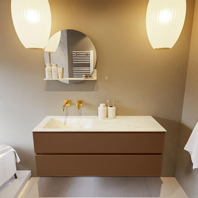 Mondiaz VICA-DLUX ensemble de meuble de salle de bain - 130cm - meuble sous-vasque repos - 2 tiroirs - lavabo encastrée cloud gauche - sans trous de robinet - version haute de 60cm - opalo