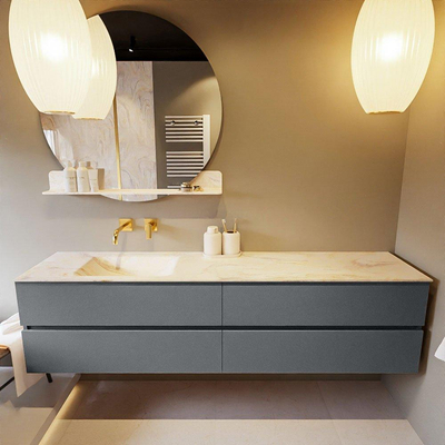 Mondiaz VICA-DLUX ensemble de meuble de salle de bain - 200cm - meuble sous-vasque plata - 4 tiroirs - lavabo encastré cloud gauche - sans trous de robinet - version haute de 60cm - ostra