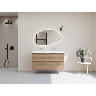 HR badmeubelen Infinity XXL 3D Ensemble meuble de salle de bains - 120 cm - 1 lavabo en céramique djazz blanc - 2 trous de robinetterie - 2 tiroirs - chêne français
