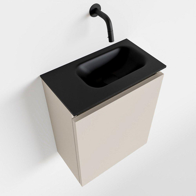MONDIAZ TURE Toiletmeubel 40x23x50cm met 0 kraangaten 1 deuren linen mat Wastafel Eden rechts Solid Surface Zwart