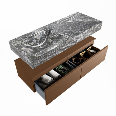 Mondiaz ALAN-DLUX Ensemble de meuble - 120cm - meuble Rust mat - 2 tiroirs - Lavabo Cloud Lava suspendu - vasque Gauche - 1 trou de robinet