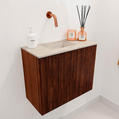 Mondiaz JOYA-DLUX 50cm toiletmeubel - kleur Ruby - Wastafel FAYE positie Links Zonder kraangat kleur Frappe.