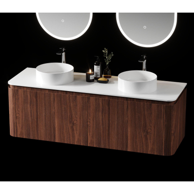 Saniclass Terra Wastafelonderkast - 140cm - 4 lades - afgeronde hoeken - kastanje