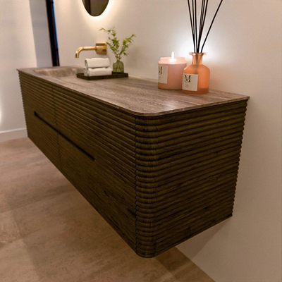 Mondiaz CIRO-DLUX Badkamermeubelset - 160x45x50cm - Solid surface wastafel Oza - 1 wasbak Links - zonder kraangaten - 4 lades - Shadow
