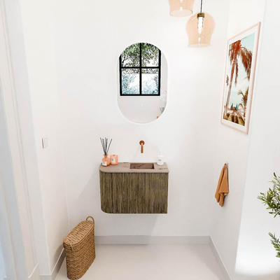 Mondiaz JOYA-DLUX 61.6cm toiletmeubel - ronding links kleur Dusk - Wastafel FAYE positie Rechts Zonder kraangat kleur Arena.