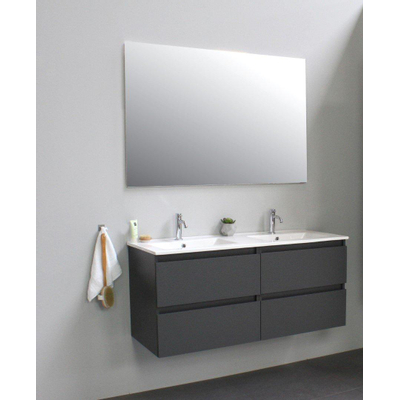 Basic Bella Meuble avec lavabo céramique avec 2 trous de robinet avec miroir 120x55x46cm Flat Pack Anthracite mat