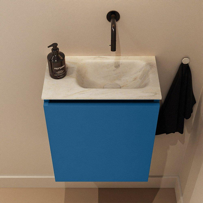 MONDIAZ TURE-DLUX Meuble de toilette 40 cm Jeans. Lavabo EDEN Ostra position droite. Sans trou de robinet.