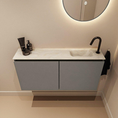 MONDIAZ TURE-DLUX Meuble de toilette 100cm Smoke. Lavabo EDEN Ostra position droite. Avec 1 trou de robinet.