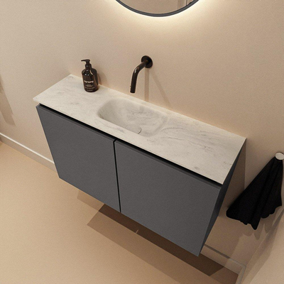 MONDIAZ TURE-DLUX 80cm toiletmeubel Dark Grey. EDEN wastafel Opalo positie midden. Zonder kraangat.