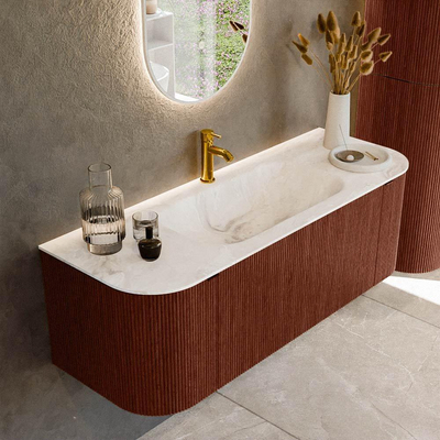 Mondiaz KURVE-DLUX Ensemble de meubles de salle de bains - 130x46x40cm - 1 tiroir - 2 portes - lavabo solid surface - milieu - 1 trou de robinet - Ruby