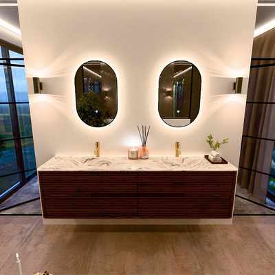 Mondiaz CIRO-DLUX Badkamermeubelset - 190x45x50cm - Solid surface wastafel Glace - 2 wasbak Dubbel - 2 kraangaten - 4 lades - Ruby
