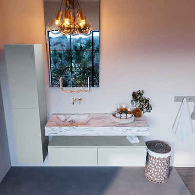 MONDIAZ ALAN - DLUX Ensemble de meuble de salle de bains - 130cm - meuble bas - Clay - 2 tiroirs - vasque suspendue - lavabo à gauche - 0 trous de robinet - Glace