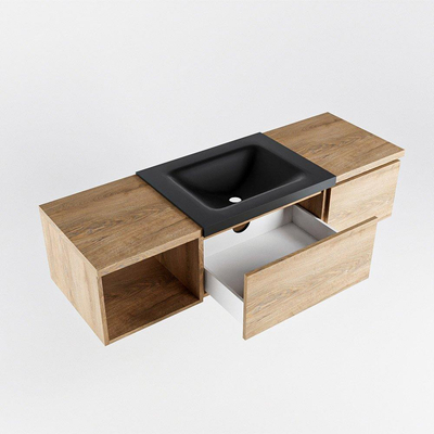 MONDIAZ BUKLA Meuble de salle de bains 140 cm avec module ouvert 40 gauche couleur Chêne lavé avec 2 tiroirs. Lavabo CLOUD central 0 trou(s) de robinet couleur Urban.