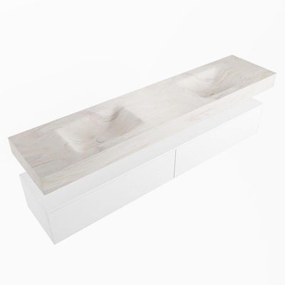 MONDIAZ ALAN - DLUX Ensemble meuble de salle de bains - 200cm - meuble bas - Talc - 2 tiroirs - lavabo suspendu - 2 bassins - 2 trous de robinet - Ostra