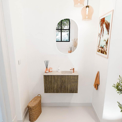 Mondiaz JOYA-DLUX 70cm toiletmeubel - kleur Dusk - Wastafel FAYE positie Rechts 1 kraangat kleur Frappe.