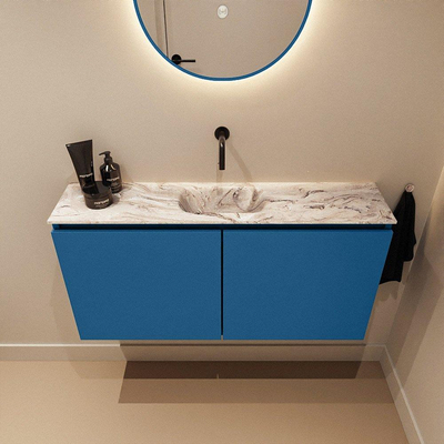 MONDIAZ TURE-DLUX 100cm meuble WC Jeans. EDEN lavabo Glace position milieu. Sans trou de robinet.