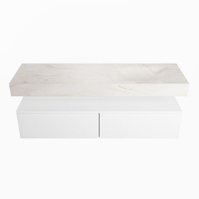 Mondiaz ALAN-DLUX Ensemble de meuble - 150cm - meuble Talc mat - 2 tiroirs - Lavabo Cloud Ostra suspendu - vasque Droite - 0 trous de robinet