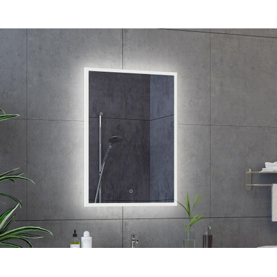 H&R Badmeubelen Mikado spiegel – 60x70 cm – indirecte LED rondom – spiegelverwarming – Zilver