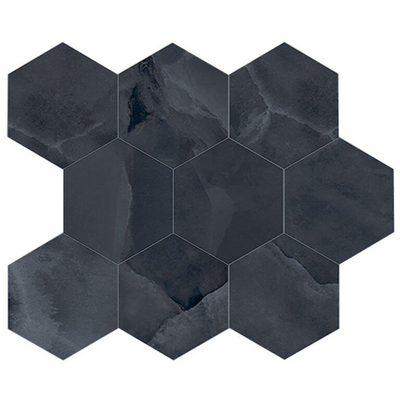 Terravito Davella carrelage mural et de sol - 26x30cm - aspect pierre naturelle - hexagone - Black pulido poli (noir)