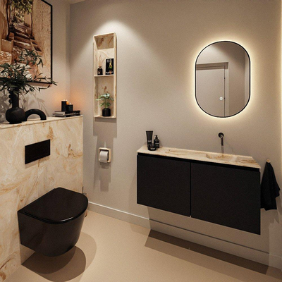 MONDIAZ TURE-DLUX Meuble toilette - 100cm - Urban - EDEN - vasque Frappe - position droite - sans trou de robinet