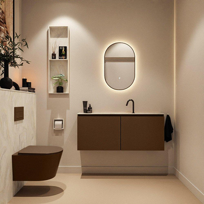 MONDIAZ TURE-DLUX Meuble toilette - 120cm - Rust - EDEN - vasque Ostra - position centrale - 1 trou de robinet