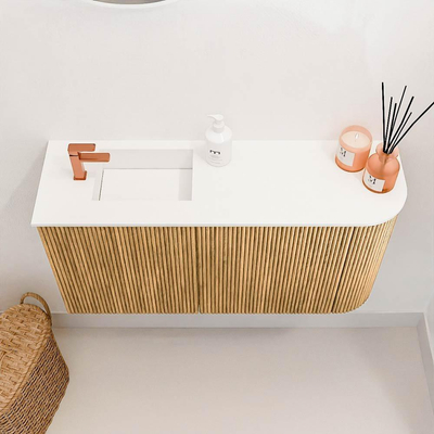 Mondiaz JOYA 81.6cm toiletmeubel - ronding rechts kleur Oak - Wastafel FAYE positie Links 1 kraangat kleur Talc.