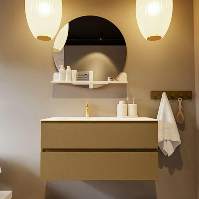 Mondiaz VICA-DLUX ensemble de meuble de salle de bain - 100cm - meuble sous-vasque oro - 2 tiroirs - lavabo encastré cloud gauche - 1 trou de robinet - version haute de 60cm - ostra