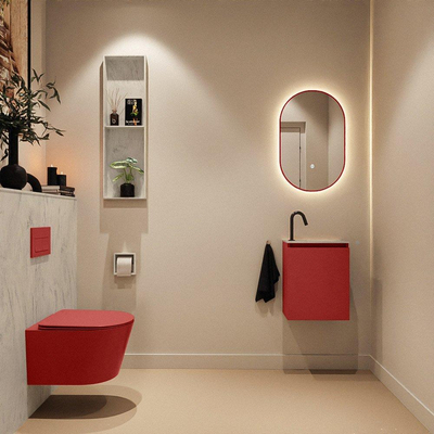 MONDIAZ TURE-DLUX 40cm toiletmeubel Fire. EDEN wastafel Opalo positie rechts. Met 1 kraangat.