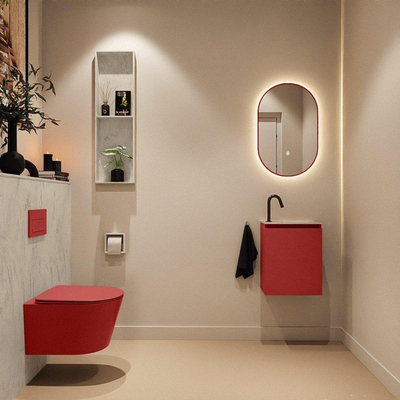 MONDIAZ TURE-DLUX Meuble toilette - 40cm - Fire - EDEN - vasque Opalo - position droite - 1 trou de robinet