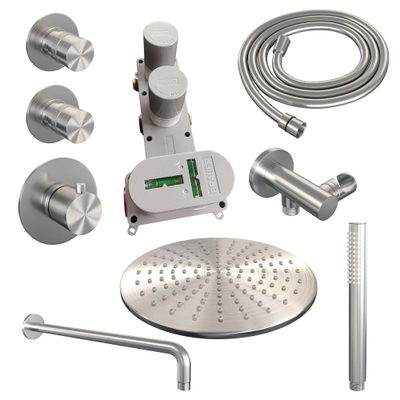 Brauer Brushed Edition Ensemble de douche encastrable - pomme de douche 30cm - 3 boutons - bras mural - partie encastrable - douchette stick 1 jet - PVD - inox brossé