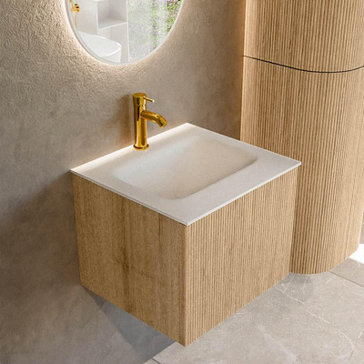 MONDIAZ KURVE Meuble de salle de bains 50cm couleur Oak avec 1 tiroir. Lavabo GRUNNE central 1 trou de robinet Talc.