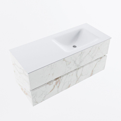 Mondiaz VICA ensemble de meuble de salle de bain - 110cm - meuble sous-vasque carrara - 2 tiroirs - lavabo cloud droite - 1 trou de robinet - version haute de 60cm - talc