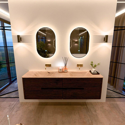 Mondiaz CIRO-DLUX Badkamermeubelset - 170x45x50cm - Solid surface wastafel Arena - 2 wasbak Dubbel - zonder kraangaten - 4 lades - Walnut