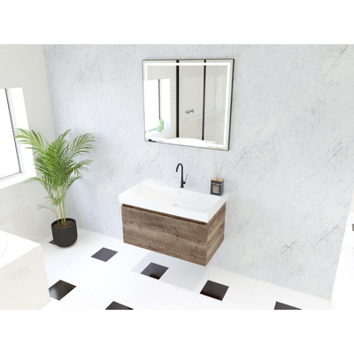 HR Matrix ensemble de meubles de salle de bain 3d 80cm 1 tiroir sans poignée avec cadre poignée couleur charleston avec lavabo juste 1 trou pour robinet blanc