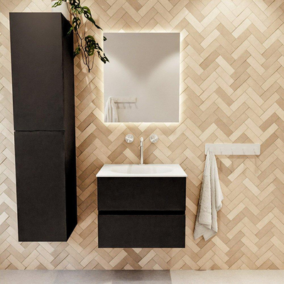 MONDIAZ VICA meuble sous lavabo 60cm Urban 2 tiroirs. Lavabo MOON centre 1 trou de robinet, couleur Talc.