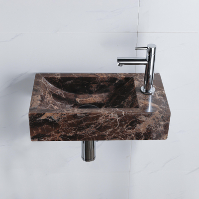 Saniclass Fuente Ensemble fontaine - 40x22x10cm - trou de robinet à droite - robinet de fontaine chrome - bouchon de vidange - siphon bas - Dark Emporador