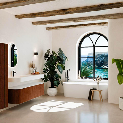 MONDIAZ THOR 160cm meuble de salle de bains arrondi gauche + droite couleur Ruby avec 1 tiroir et 2 portes. Vasque suspendue CLOUD gauche 1 trou de robinet couleur Talc.