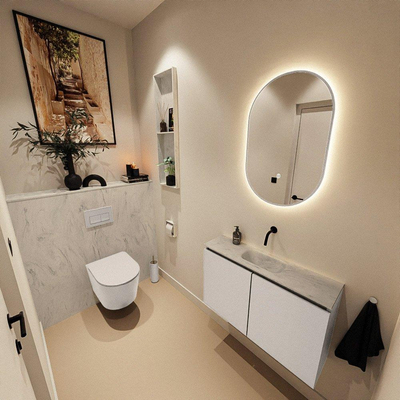 MONDIAZ TURE-DLUX Meuble de toilettes 80 cm Linen. Lavabo EDEN Opalo position milieu. Sans trou de robinet.