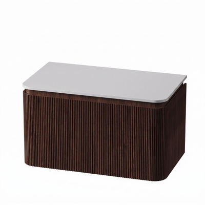 Royal Plaza Terra Edge Ensemble meuble de salle de bains - 80x44.7x46cm - plan de toilette solid surface blanc mat - 2 tiroirs - châtaigne (noyer)